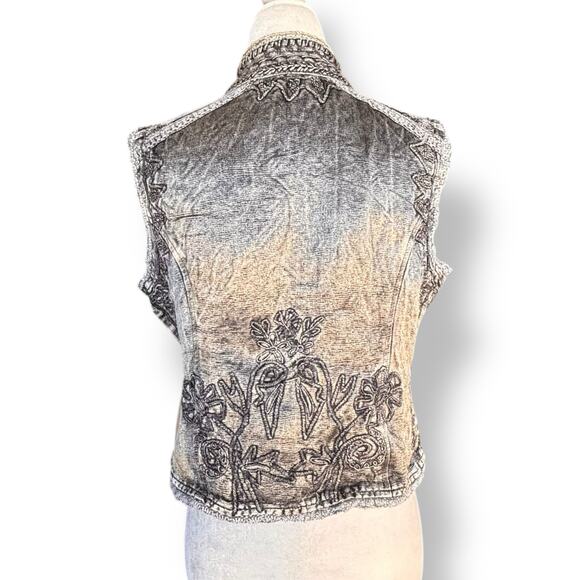 Vintage 90s Flashback Embroidered Metallic Gray Beaded Vest Floral Detail Boho - Picture 9 of 13